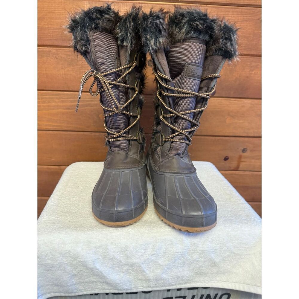 Khombu Kandice Tall Lace-up Faux Fur Winter Snow Boots Sz 10 Brown/gray - Picture 7 of 8